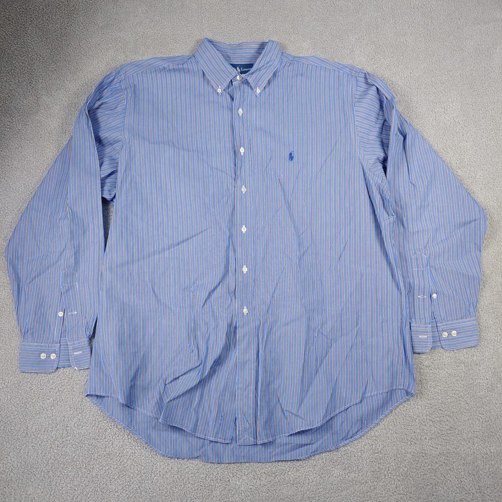 Ralph Lauren Button Down Shirt Men L Blue White Striped Classic Fit Long Sleeve